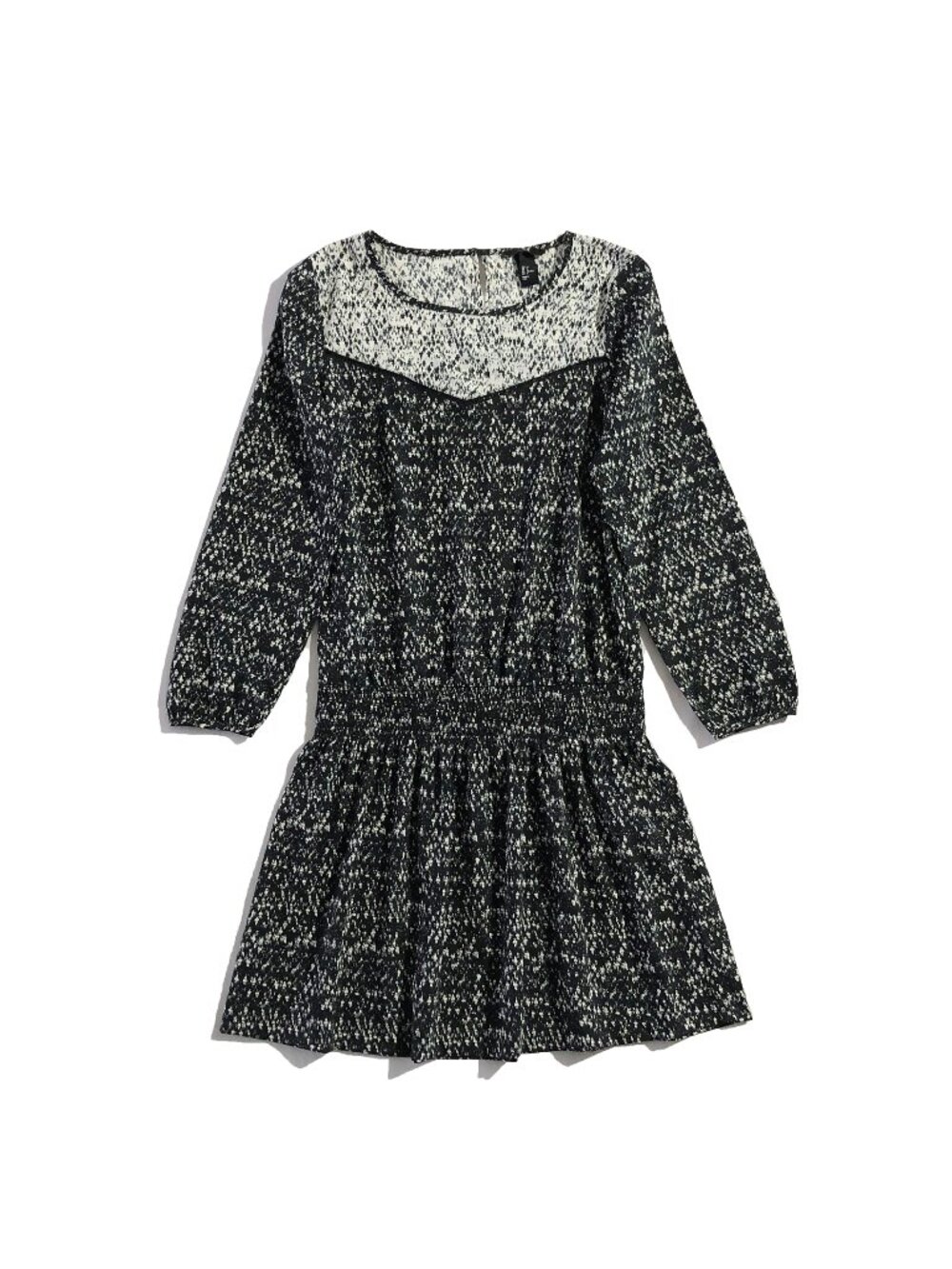 NWOT H&M Dress Womens Size 6 Black & White Patterned Long-Sleeve Smocked Waist